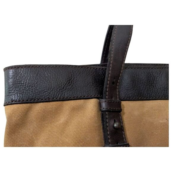Fossil Authentic Classic Waxed Canvas and Leather Medium Tote Bag - Brown & Tan - Picture 9 of 12